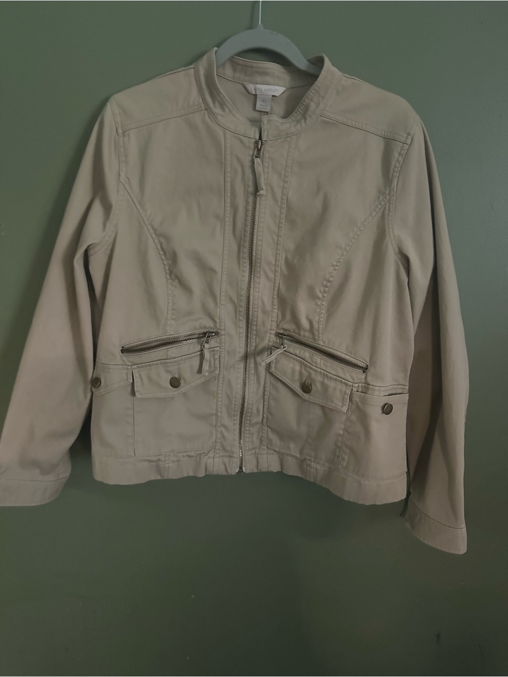 Laura Ashley Light Taupe Utility Zip Jacket